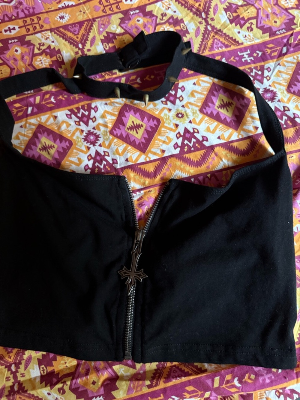 Dolls Kill Black Crop Top with Front Cross Zipper